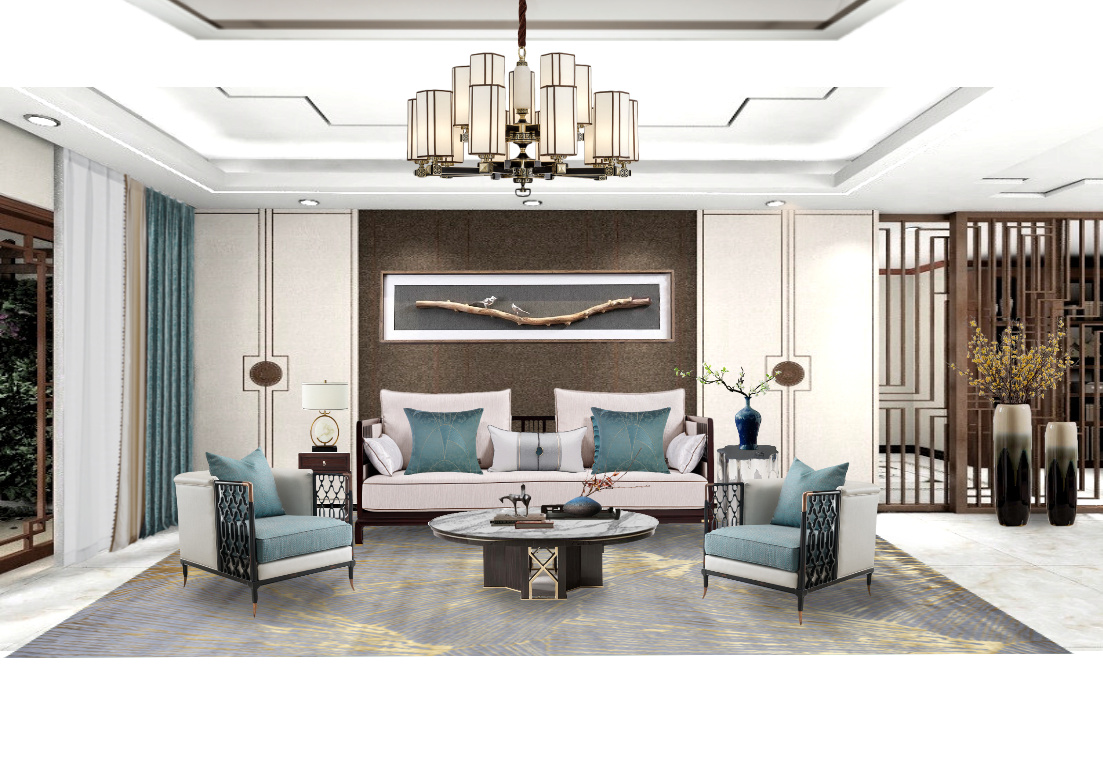 别墅新中式客厅3-方案-美间(软装设计采购助手)